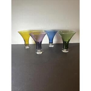4 Vintage Artland Jewel Tone Martini Wine Glasses Bubble Base 4.25”